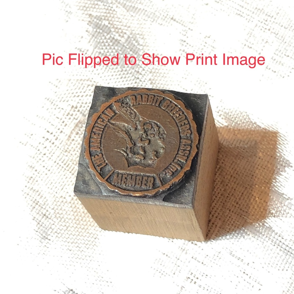 Antique Wooden Print Block Copper The American Rabbit Breeders Assn. Inc. Member
